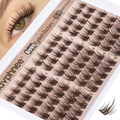 Mavphnee Brown Lash Clusters Wispy Eyelash Extension Fairy Cluster Lashes Spiky Individual Lashes Hair-Like Flow Eyelash Clusters DIY at Home Dark Brown Lash Pack (10-16MM, C-Curly)