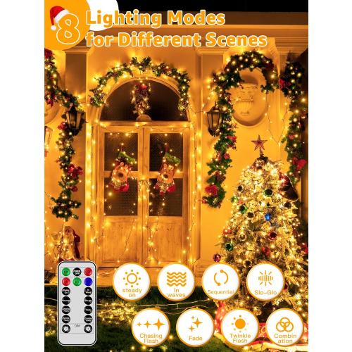 500 LED 164 FT Christmas Lights, Waterproof Outdoor String Lights with Remote and Timer, Christmas Tree Lights with 8 Modes Dimmable, Fairy Lights for Holiday Decor (Warm White)