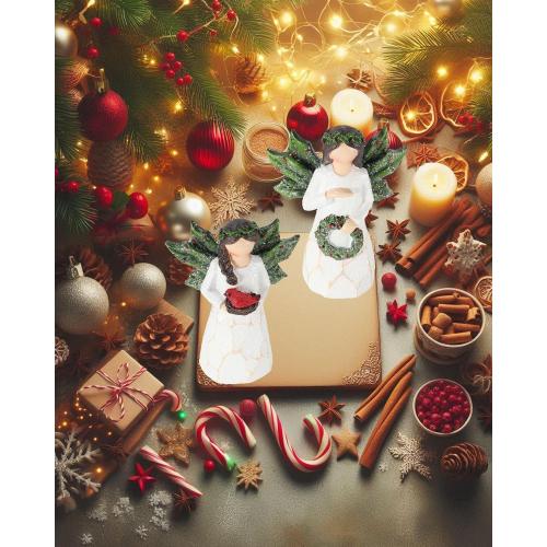 GoGnome Set of 2 Sparkling Christmas Angel Figurines with Glitter Wings and Festive Accents - 5.1'' Ornaments Perfect for Holiday Decor Christmas Decorations (Xmas Angels)