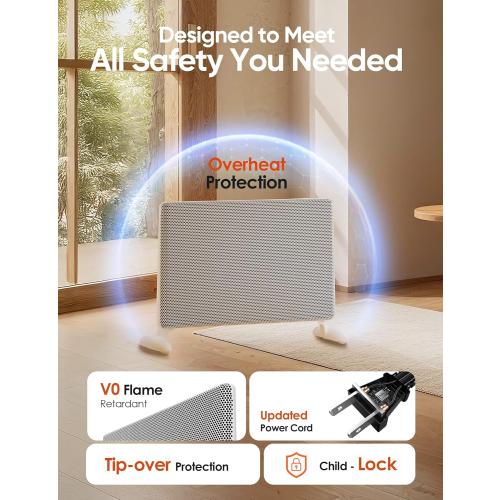 Ballu Mica Infrared Space Heater Indoor Use,Large Room Panel Heater with Programmable Thermostat,WiFi App Control,Portable Stand or Wall Mount,Energy Efficient Smart Quiet Heater,Work with Alexa,White