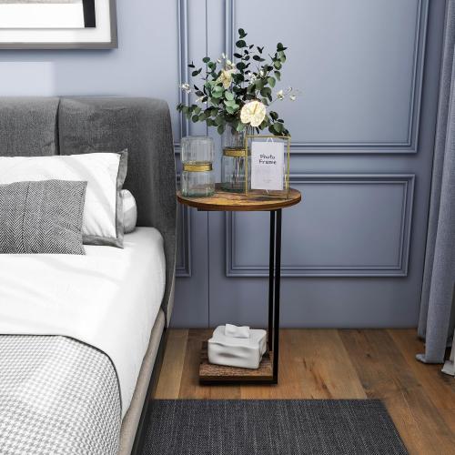 Set of 2 Color Brown  C Table End Table Set of 2,C Shaped End Table for Round,Round Side Table is Suitable for Living Room and Bedroom.(Brown)