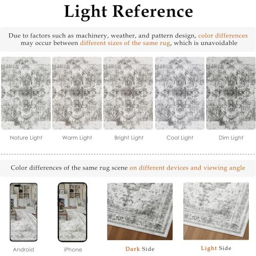 PureCozy Washable Rug 9x12 Area Rug for Living Room Gray Vintage Boho Medallion Large Grey Distressed Retro Carpet Non Slip Indoor Low Pile Small Soft Bedroom Dining Room Home Office