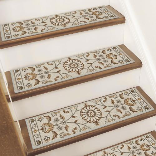 BEQHAUSE Stair Treads for Wooden Steps Non-Slip Machine Washable Carpet Stair Treads 8X30 Soft Indoor Stair Runner for Kids Elders and Pets, 100% Polyester, TPE Backing, 15pcs, Brown/Grey
