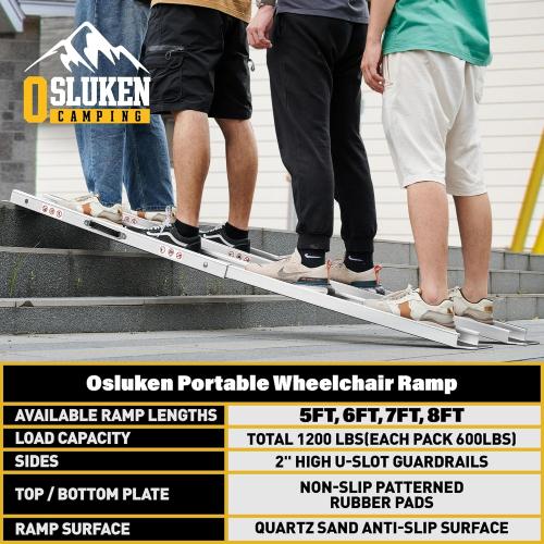 5FT Portable Wheelchair Ramp, 60L x 7.2W Aluminum Ramps for Wheelchairs for Home, 1200LBS Capacity Telescopic Non-Skid Threshold Handicap Wheel Chair Ramp for Doorways, Stairs, Steps, 2 Pack