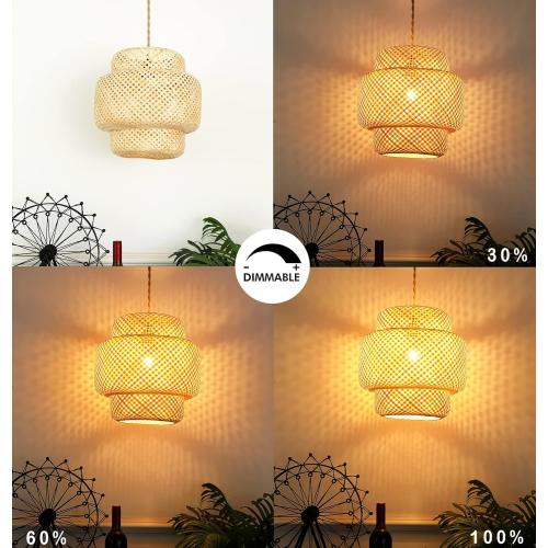 Plug in Pendant Light Rattan Hanging Lights with Plug in Cord Bamboo Hanging Lamp Dimmable,Handmade Woven Boho Wicker Basket Lamp Shade,Plug in Ceiling Light Fixture for Living Room Bedroom Kitchen