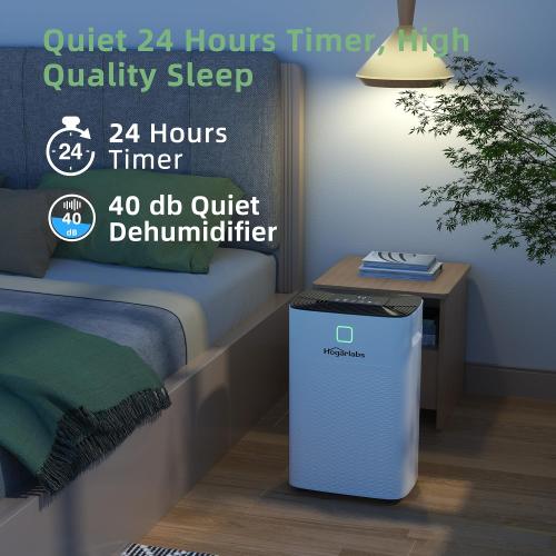 HOGARLABS 50 Pint Smart Dehumidifiers for Home and Basements, with 3 Working Modes, Overflow Protection, and Auto Shut off Restart. Ultra Silent Dehumidifier with Drain Hose and Digital Control Panel.