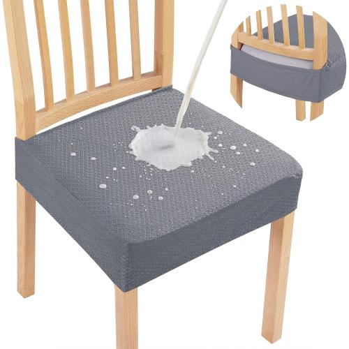 Smiry Waterproof Seat Covers for Dining Room Chairs Set of 4, Stretch Jacquard Removable Washable Chair Seat Slipcovers Protector, No Rear Covers, Grey