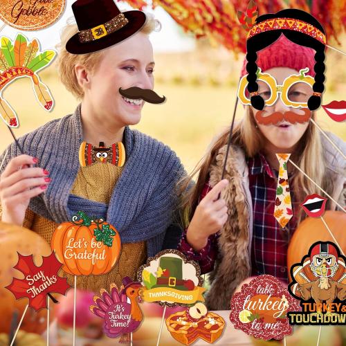 30 Pcs Thanksgiving Photo Booth Props, Fall Maple Leaf DIY Set, Photo Booth Birthday Party Decoration, Decoration Props