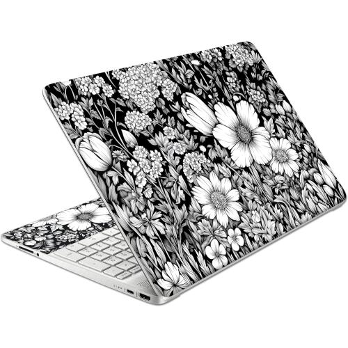 Laptop Skin Decal HP 15.6 - Black White Botanical, Laptop Cover Sticker, No Cutting Required, No Bubble, Waterproof, Scratch Resistant - Including Wide Screen and Wrist Pad