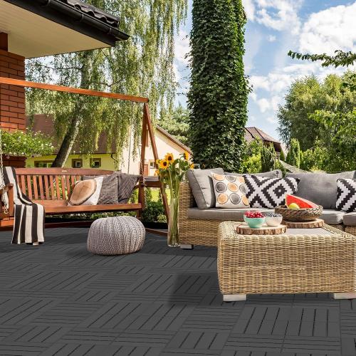 Goovilla Plastic Interlocking Deck Tiles, 36 Pack, 12x12 Each, Dark Grey | Waterproof Outdoor Flooring All Weather Use, Patio Floor Decking Tiles for Porch Poolside Balcony Backyard Concrete