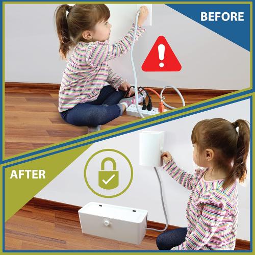 Power Strip Cover and Outlet Cover Box - Effectively Baby Proofs Power Strip on Floor or Wall, Protects Small Hands & Fingers, Cover Box and Outlet Cover Box