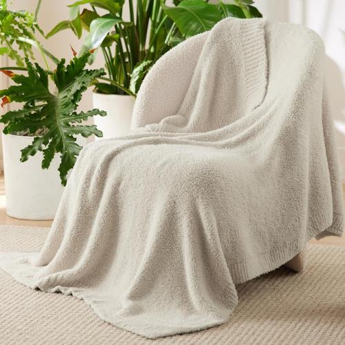 Bedsure Ivory Knit Throw Blanket for Couch, Bedding Sofa - Super Soft, Cozy, Fuzzy, Fluffy Blanket Dupes, Gentlesoft, Breathable Warm Gift for Women, Winter Decor, Beige, 50x60 Inches