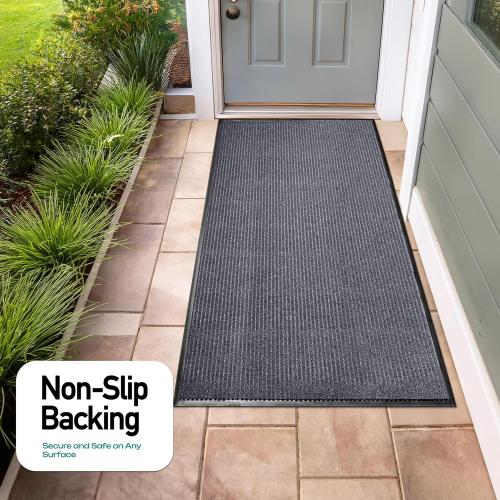 WATERPROOF MaxMat® Extra Large Commercial Floor Mat, 3 x 5 Feet Rubber Border Heavy Duty Door Mat, Waterproof, Low-Profile, Easy to Clean, Rubber Entry Mat (Charcoal Grey)
