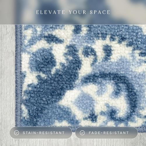 Maples Rugs Vivian Medallion Kitchen Rugs Non Skid Accent Area Carpet [Made in USA], 1'8 x 2'10, Blue