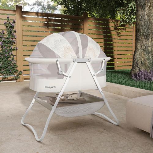 Dream On Me Karley Bassinet, Award Winner Lightweight Travel Baby Bassinet, Foldable Bedside Sleeper, Adjustable Double Canopy, Spacious Design, Soft Fabric, Storage Basket – Dove White