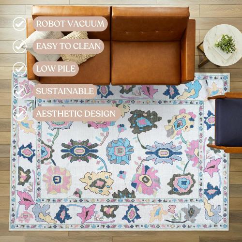 Fame Living Colorful Oushak Rug, Modern, Vintage, Turkish, Eclectic, Floral, Pastel, Washable, Large Area Rugs for Living Room, Dining, Bedroom, Girls, Boys, 7'5x9'8