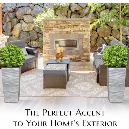 Mueller M-Resin Heavy Duty Tall Planters for Outdoor Plants, Indoor Grande Plant Pots, Boxes, Trees, Flower Pots, 2-Piece Set, 24”, Modern Design, Built-in Drainage, Front Porch Decor, Light Gray