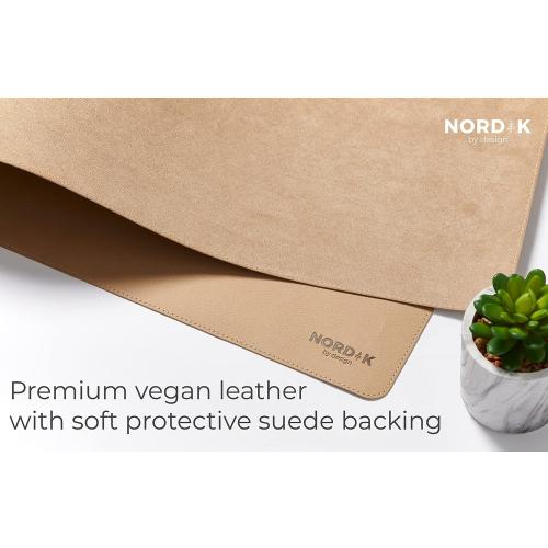 BLUE Nordik Leather Desk Mat Cable Organiser (Champagne Beige 89 X 43 cm) Premium Extended Mouse Mat for Home Office Accessories - Non-Slip Vegan Leather Desk Pad Protector & Desk Blotter Pad