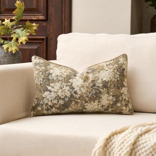 Yangest Neutral Floral Pillow Cover 12 x 20 Inches, Vintage Chenille Rectangle Throw Pillow Cover Soft Decorative Farmhouse Accent Couch Pillow Cover for Living Room Bedroom, Beige