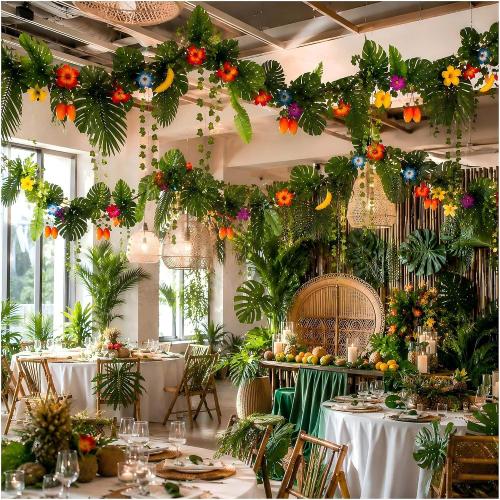 77PCS Tropical Jungle Decor Kit for Luau, Safari & Baby Shower