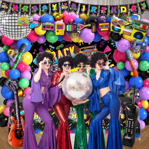 80s Party Decorations 90s Theme Birthday Party Decorations 80s Party Supplies with Back To The 80's Backdrop Tablecloth HAPPY BIRTHDAY Bannner Radio Boombox and Mobile Phone Balloon Arch Kit
