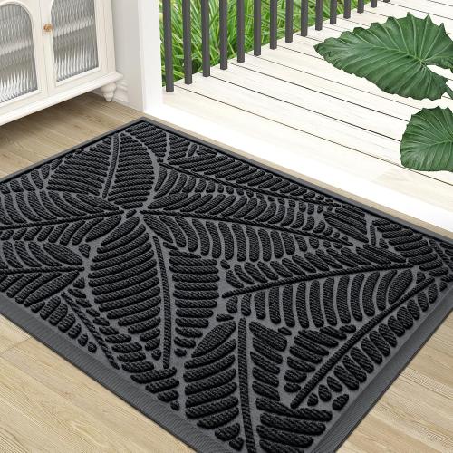 Colorxy Waterproof Doormat, Sturdy Natural Rubber Front Indoor Mat, Non Slip Low Profile Indoor Outdoor Door Mats, Stain and Fade Resistant Floor Mat, Easy Clean Patio Entrance Mat, 29.5''x17'', Black