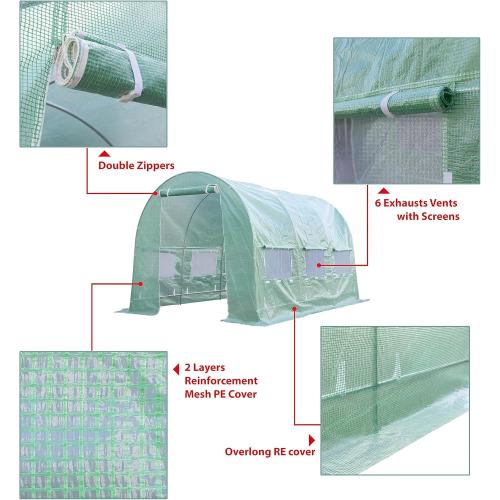 Greenhouse Replacement Cover for 12 x 7 x 7 Portable Greenhouse, Large Walk-in Green Hot Garden House Top Tarp 2 Zippered Doors & 6 Roll-up Windows (Frame Does NOT Included) (12' X 7' X 7')