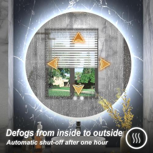 28 Inch Round LED Bathroom Mirror, Backlit Vanity Bathroom Mirror with Lights Round,LED Lighted, Dimmable, Anti-Fog,3000K/4500K/6000K