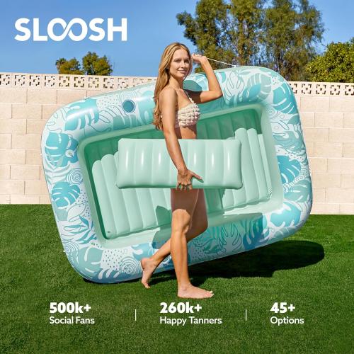 SLOOSH Inflatable Tanning Pool Lounger Float, 70 x 46 Pool Floats Adult with Pillow, 4 in 1 Suntan Tub Raft Floatie,Sunbathing Bed Lounge for Water Blow Up Kids Ball Pit Party Gifts, L-Cyan White