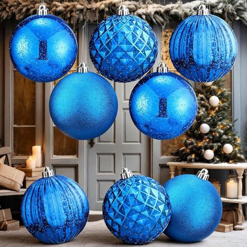 Jenaai 8 Pcs golden Extra Large Christmas Ball Ornaments Set, 6 Inch Giant Oversized Hanging Ornaments Glitter Assorted Shatterproof Xmas Tree Balls for Indoor Outdoor Holiday Party Home Decor