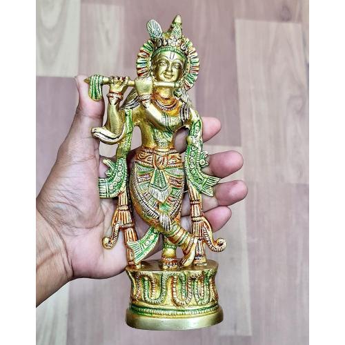 StonKraft Brass Krishna Kishan Kanha Murti Idol Statue Sculpture - 9 Inches