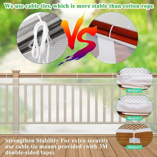 Child Safety Net, Durable Banister Guard for Baby Safety Stairs Railing Balcony Cribs, Banister Stair Mesh Baby Proofing, Easy to Install Stair Netting for Kids, Pets, Toys - (10ft Lx3ft H) White