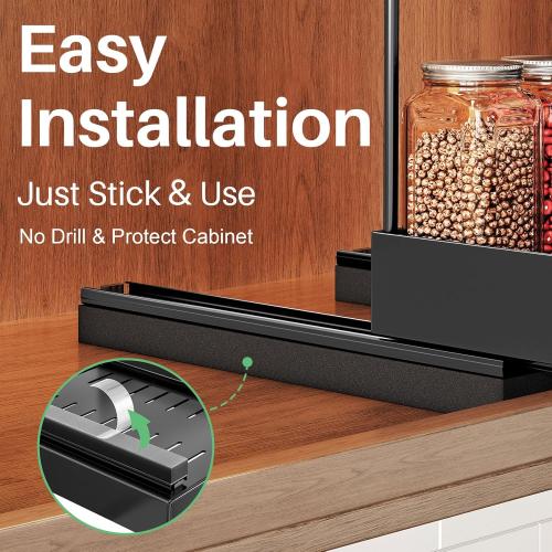 Pull Out Spice Rack Organizer for Large Upper Cabinet, Easy to Install, Drill-Free, Cabinet Requires- Clearance Height > 12 inch, Width>9 inch, Depth> 11 inch - (1 Pack), Dimensions 8.2Wx10.2Dx6.9H