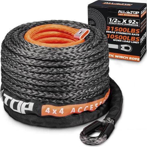 ALL-TOP Synthetic Winch Rope Cable, 1/2 x92ft, 31500LBS Winch Replace Line with Protective Sleeve for Offroad Vehicle SUV Truck