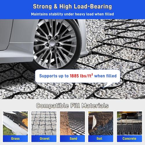 2 Depth Ground Grid for Gravel, 36x4 FT Geo Gravel Grid Driveway 1885 lbs per Sq Ft Load with Connection Buckles, Geo Cell Permeable Stabilization System for Driveways Walkway Slope Pathway & Garden