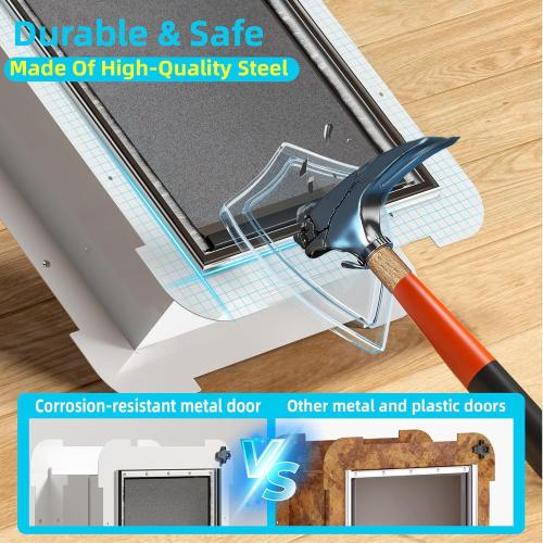 White 3-Flap Steel Large Dog Door for Exterior Doors with Sliding Lock Panel, Energy-Efficient Insulated Pet Door, Extreme Weather Doggy Door with Telescoping Tunnel, Never Rust(Pets Up to 100 Lb)