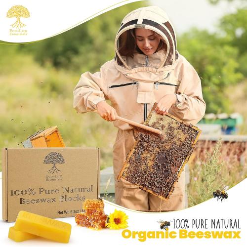 Eco Lux 8 Yellow Beeswax Blocks 100% Pure Natural Organic Bees Wax 6.5oz