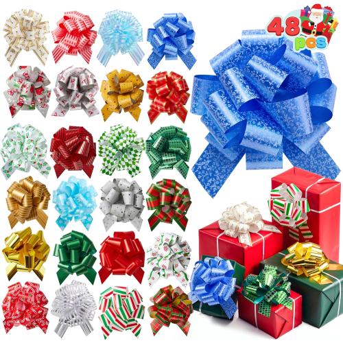 JOYIN Christmas Pull Bows with Ribbon 5” Wide for Gift Wrapping & Gift Tags, Boxing Day Decorations, Holiday Décor Present Wrapping