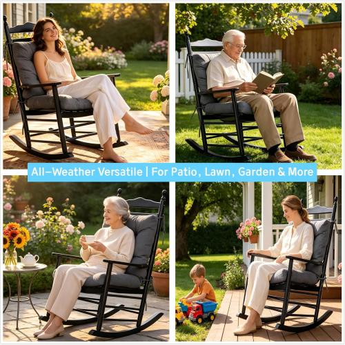 QILLOWAY Outdoor Chair Cushion for Patio Furniture, Waterproof Patio Cushions Set of 2 with Ties, Fade Resistant Replacement Pads for Outdoor Rocking Chairs,Charcoal Grey,Black ‼️possible stains and missing or broken pieces ‼️