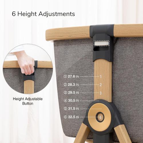 Maydolly Baby Bassinet & Bedside Sleeper, 3 in 1 Rocking Bassinet with Mattress & Sheet, Adjustable Height, Removable Breathable Cover, Easy Folding Infant Crib (Grey)