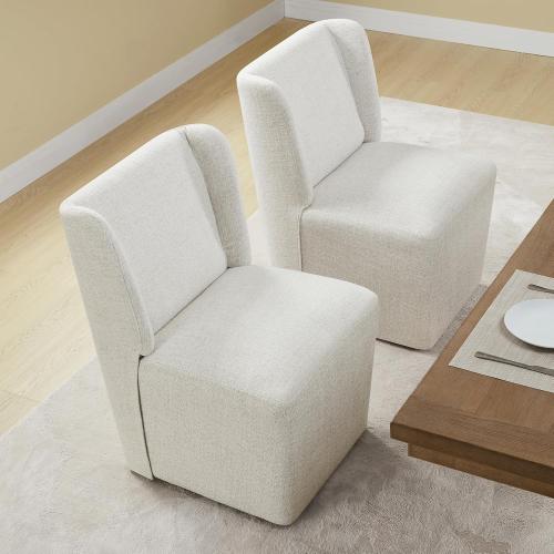 Upholstered Dining Chairs Set of 1 with Casters, Wingback Modern Side Armless Deskchair with Rollers for Diningroom Bedroom Livingroom Reading Room, Linen Fabric