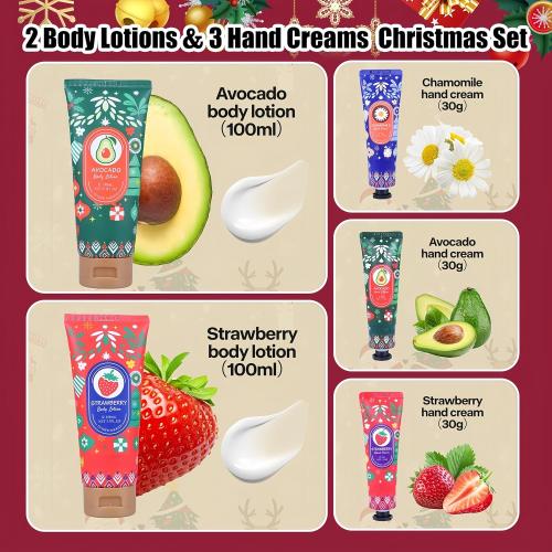 5 Pack Christmas Hand Cream & Body Lotion Gifts Set, Moisturizing Natural Scented Lotion Travel Size for Women, Holiday, Stocking Stuffers, Bridesmaid, Coworkers, Friends, Dry Cracked Hands