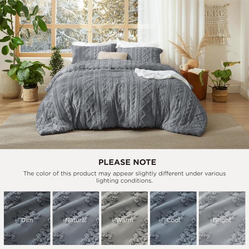 Bedsure Tufted Boho Comforter Grey Boho Bed  GentleSoft Farmhouse-Style Embroidery Bedding, Gifts for Woman, Soft Jacquard Comforter for All Seasons