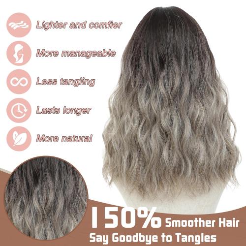 Black Sandy Blonde Wig 18 Inch Medium Length Wigs for Women Middle Part Synthetic Hair Wavy Wig with Upgraded Strands,Natural Hair Wigs for Daily Party/Halloween Use 18Inch,Sandy Blonde
