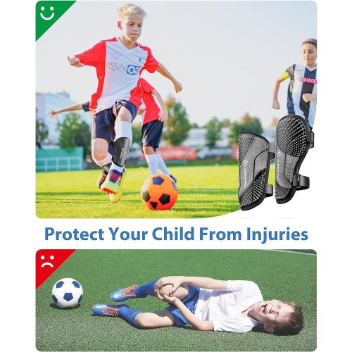 Shin Guards Soccer Kids Youth, CE Certified Airsfish Shin Guard Protection Gear for 2-18 Years Old Boys Girls Teenagers High Impact Resistant Breathable Comfortable 1 Pair 4 Sizes
