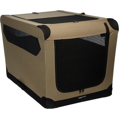 Amazon Basics Folding Soft Crate for Cat, Dog, Rabbit, Portable and Collapsible, 36 Inch, Tan, L 36 x 24 x 24