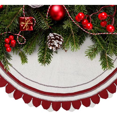 Mr. Pen 36 Red & White Knitted Christmas Tree Skirt, Xmas Tree Skirt, Small Tree Skirt