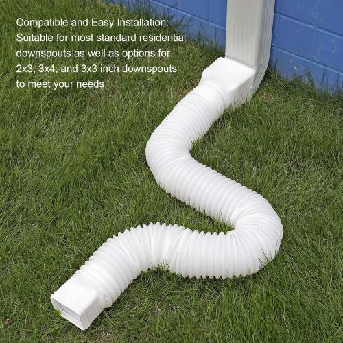 plusgutter 11.5ft Long Gutter Downspout Extensions Flexible, 4“ Diameter Drain Downspout Extender, Down Spout Drain Extender for Rainwater Drainage, Extendable from 2.6ft to 11.5ft(2Pack, White)