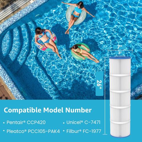 AQUA CREST Pool Filter Replacement for Pentair® CCP420, PCC105-PAK4, Unicel® R173576, C-7471, 178584, Filbur® FC-1977, Clean and Clear Plus 420, L x OD: 26x7, 4X105 sq.ft, 4 Pack
