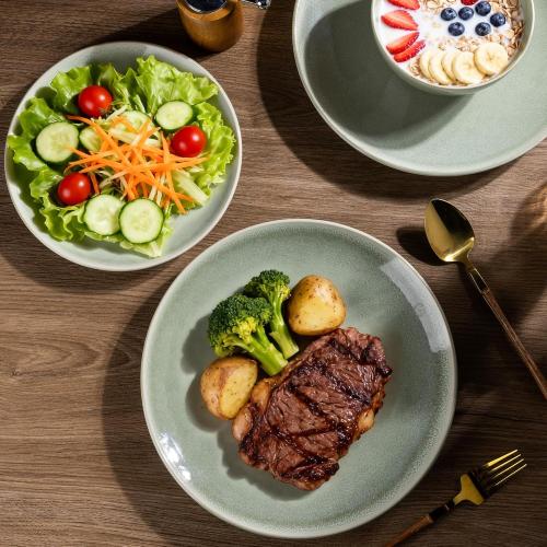 AmorArc Ceramic Dinnerware Sets for 4, 12 Pieces Handpainted Plates and Bowls Set, Scratch Resistant Stoneware Dishes Set, Dishwasher & Microwave Safe, Olive Green